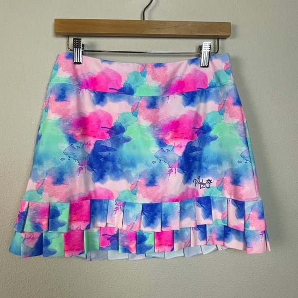 Tzu Tzu Pants - Tzu Tzu‎ Womens Skirt Watercolor Print Pleated Ruffle Athletic Skort Size M